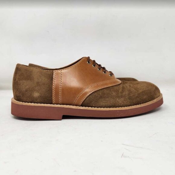 New men\'s 9 J Crew saddle shoes in leather and English suede oxfords Camel Tan main image 4